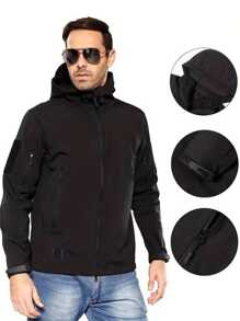 Chaqueta táctica militar impermeable con cremallera para hombre - Negro - Ver 1