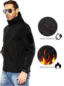 Chaqueta táctica militar impermeable con cremallera para hombre - Negro - Ver 4