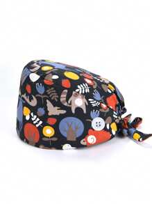 1 pieza Gorro de trabajo de médico de moda con estampado, gorro casual para sala de operaciones para enfermera, gorra quirúrgica a prueba de polvo con bordado y botón, Día de San Valentín - Multicolor - Ver 11
