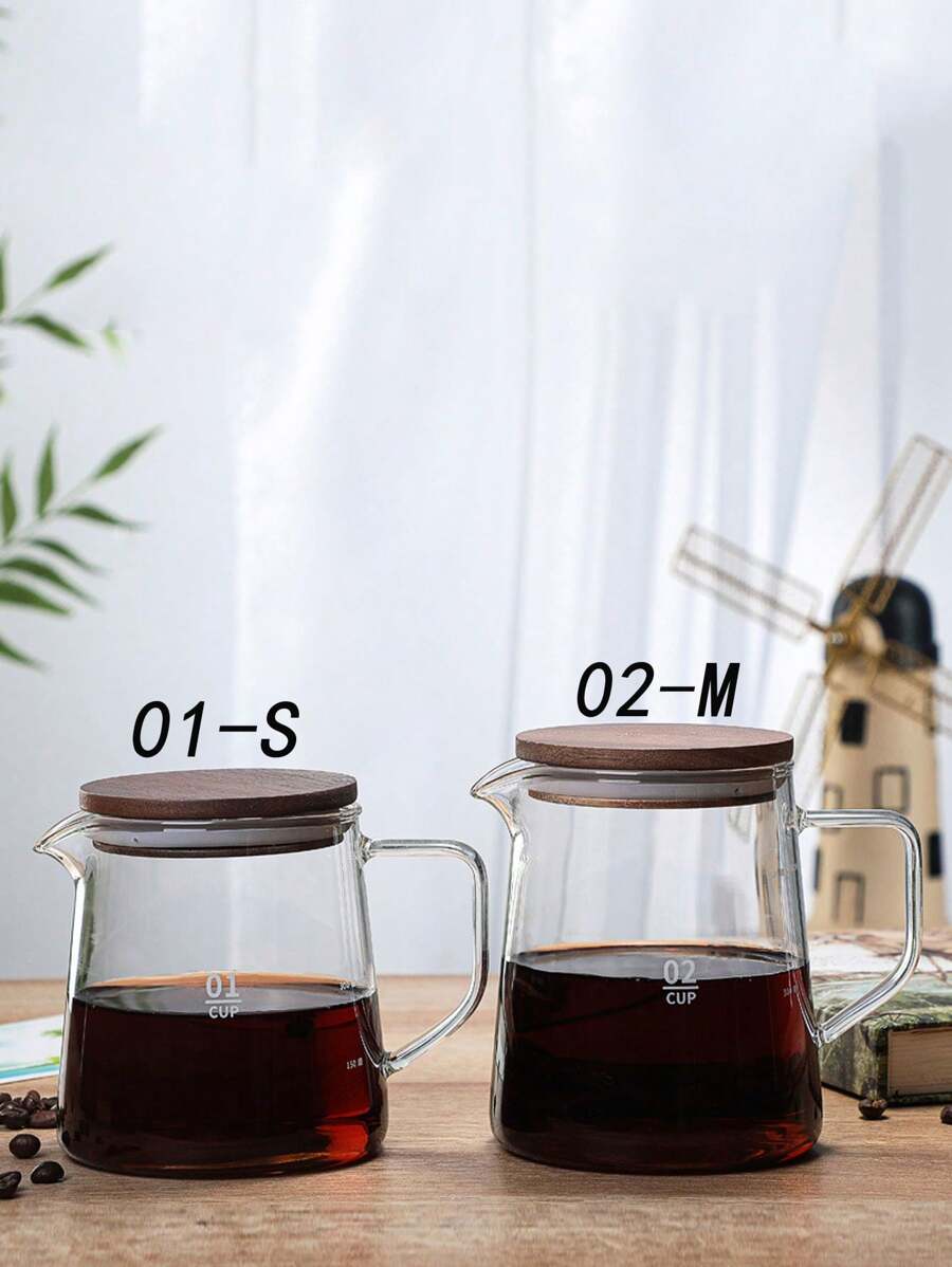 1pc Acacia Coffee Glass Pot High Borosilicate Hand Drip Coffee Pot