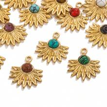 3pcs Stainless Steel Fan Shape Colorful Pendant DIY Necklace Earrings Jewelry Accessories Making