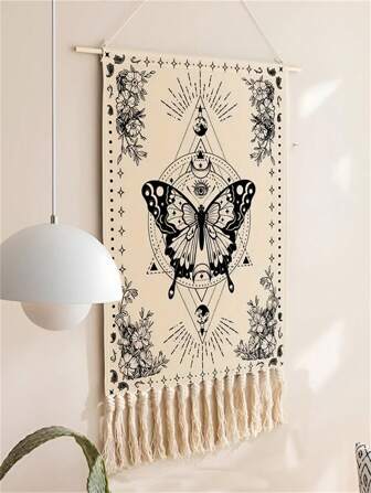 1pc Artistic Printed Tassel Tapestry, 50x70cm (19.7''X27.6''), Textile Wall Hanging, Ideal For Living Room/Bedroom/Office/Party Decoration, Wall Art, Comes With Hanging Accessories, Room Decor, Home Decor, Room Stuff, Bedroom Decor, Wall Tapestry