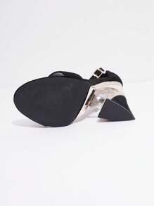 New Peep Toe Wedge Heel Sandals, Fashionable - Black - View 5