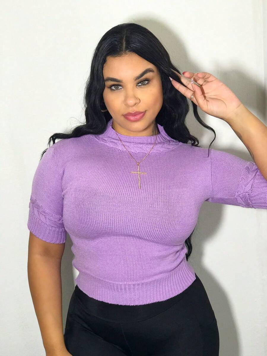 Women Knit Tops - 紫丁香色 - 查看 1