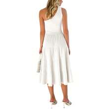 BZB Womens Sleeveless One Shoulder Knit Dress Elegant Smocked Ruffle Tiered Long Party Midi Sweater Dresses - 白色 - 查看 4
