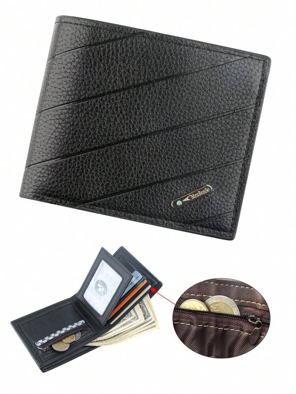 1 Fashionable Men's Leather Wallet, Large-Capacity Coin Wallet, Multi-Card Slot Bag, Zipper Coin Bag, Wallet, Thanksgiving And Birthday Gift