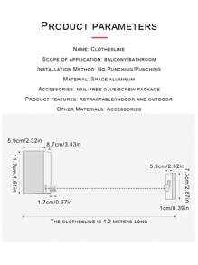 1 Stück dehnbarer 4,2m unsichtbarer Wäscheleine, Wäschetrockengerät für den Innenbereich in Bad oder Balkon, ohne Bohren, Stahlseilfach, Feder, minimalistisch, Sommershirts