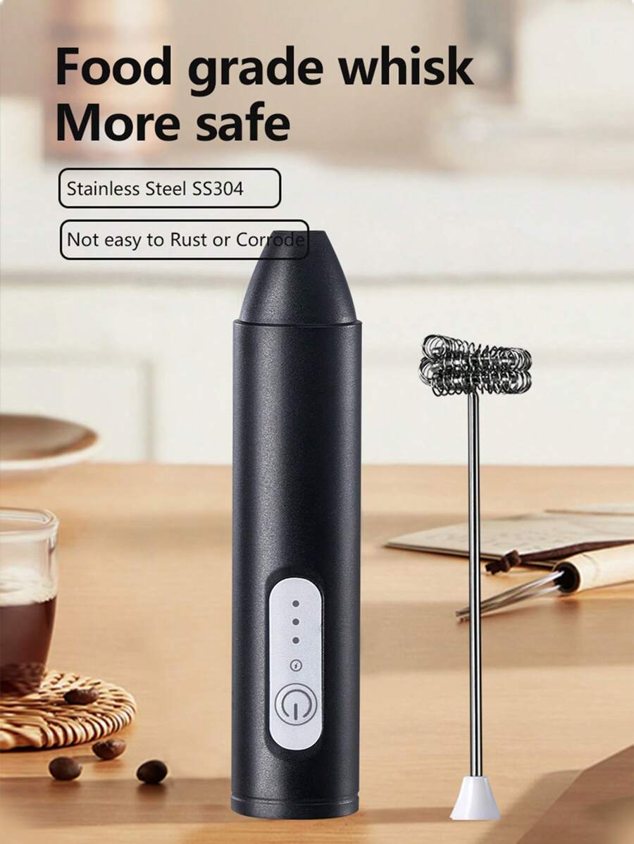 1入組Type-C充電式電動奶泡器,手持奶泡器,迷你泡沫製造機,咖啡攪拌器,不銹鋼咖啡飲料攪拌器,拿鐵,卡布奇諾,抹茶,熱巧克力,攜帶式電動奶泡器,無線攪拌器迷你咖啡機 - 黑色 - 查看 1
