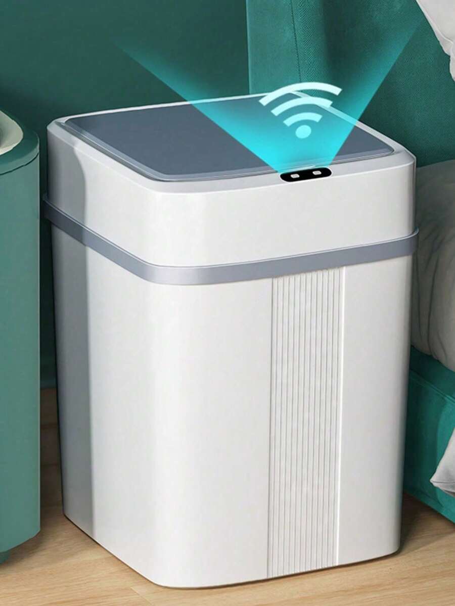 פח אשפה חיישן חכם אחד עם מכסה, מתאים למטבח ולחדר רחצה, עמיד למים וריח, פתיחה וסגירה אוטומטית לחלוטין, פח אשפה צר - לבן - ראה 1