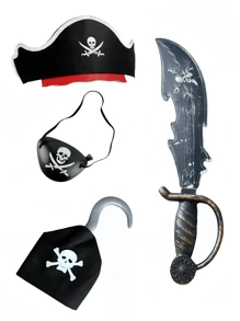 Costume de cosplay de fête de pirates des Caraïbes, chapeau de pirate en feutre, chapeau de capitaine pirate, cache-œil, grand couteau accessoire, chapeau de fête amusant, accessoires de pirate, cadeaux de fête de pirates, costume de pirate d'Halloween