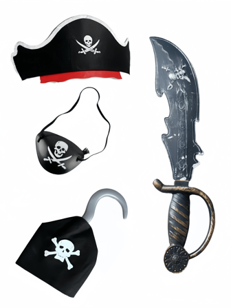 加勒比海盗派对角色扮演服装毛毡海盗帽、海盗船长帽、眼罩、大刀配件、趣味派对帽、海盗配饰、海盗派对礼物万圣节海盗服装
