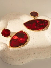 Mazuer 1 件复古 18k 镀金夏季不锈钢红色几何流苏耳环，适合万圣节、日常、情人节、派对、约会、旅行、礼物 - 金黃色 - 查看 7