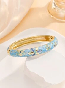 1入時尚波西米亞風格金鍍搪瓷手鐲，女孩和女性飾品 - 藍色 - 查看 2