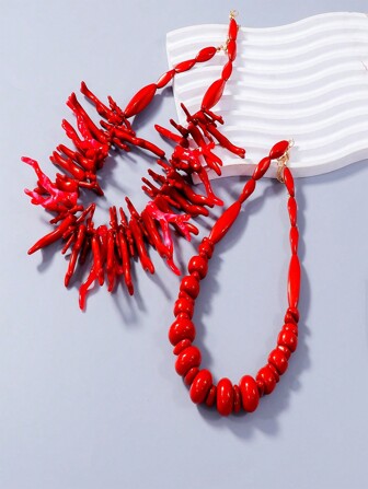 1 pieza Collar fashion de coral de resina de doble capa exagerado para mujeres