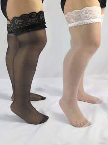 1 paire Bas hauts sexy avec haut en dentelle siliconée pour femmes, collants en nylon pour dames, bas et chaussettes pour femmes