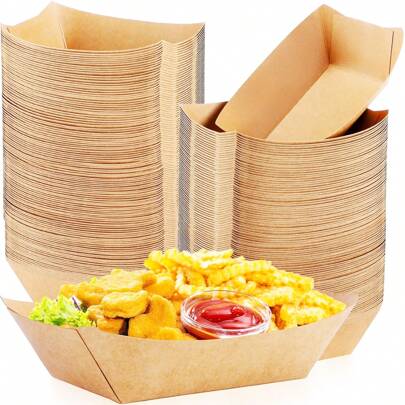50 Packs Kraft Paper Food Trays Heavy Duty Food Boats Food Serving Boat Grease-Proof Food Container For Picnics, Carnivals,Festivals Party Supply,Christmas
