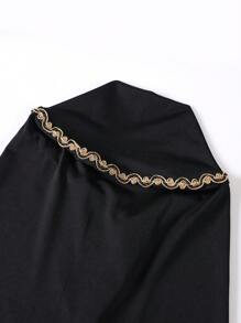 1pc Solid Color Gold Thread Lace Wrap Around Chin Convenient Hijab Cap, Breathable & Versatile Elastic Scarf In Mixed Colors, Hand-Made Chain Patterned Headscarf Cap For Girl, Instant Hijab, Malaysia/Indonesia Style