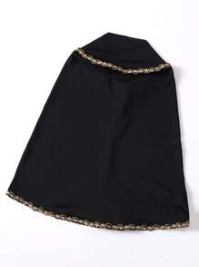 1pc Solid Color Gold Thread Lace Wrap Around Chin Convenient Hijab Cap, Breathable & Versatile Elastic Scarf In Mixed Colors, Hand-Made Chain Patterned Headscarf Cap For Girl, Instant Hijab, Malaysia/Indonesia Style