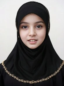 1pc Solid Color Gold Thread Lace Wrap Around Chin Convenient Hijab Cap, Breathable & Versatile Elastic Scarf In Mixed Colors, Hand-Made Chain Patterned Headscarf Cap For Girl, Instant Hijab, Malaysia/Indonesia Style