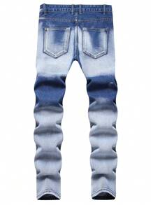 Jeans slim fit a gamba dritta con effetto invecchiato e patchwork, di stile europeo e americano, per uomo