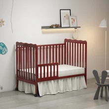 3-In-1 Convertible Crib,  Wooden 3 Position Adjustable Height Mattress Support Baby Crib With Removable Wheels, Fits Standard Full-Size Crib Mattress - Cherry - View 3