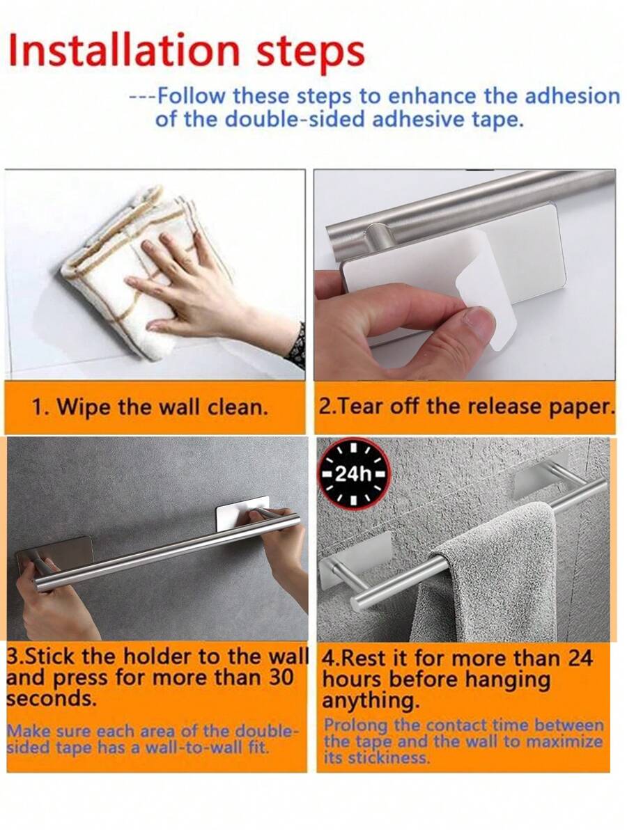 1pc PunchFree Bathroom Towel Bar, Wall Mounted Towel Rack, Bathroom