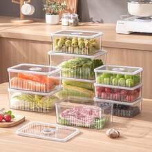 Contenedores transparentes de almacenamiento de alimentos con organizador de nevera, canastas para vegetales y frutas frescas, almacenamiento en caja de refrigerador, organizador de cocina, almacenamiento, organizador, cocina, viaje, utensilios de cocina, herramientas de cocina, objetos de cocina. - transparente - Ver 2