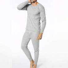 Ropa Interior Térmica Para Hombre, Mantiene El Calor, Cuello Redondo, Manga Larga, Tela Elástica, Conjunto De Calzoncillos Largos, Gris Claro Xl - Gris Claro - Ver 5