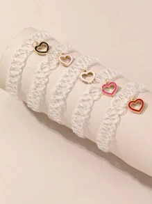 5pcs Simple & Stylish Children's Colorful Heart Pendant Elastic Cord Necklaces Set