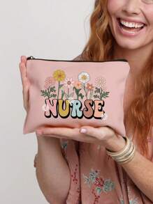 1pc Makeup Bag, Portable Toiletries Bag, Nurse Printed Women'S Portable Makeup Bag With Zipper Travel Bag Storage Box, Nurse Patterned Makeup Bag, Women'S Makeup Bag Travel Toilet Organizer, Back To School Doctor Teacher Gift, Love Flower Leopard Print Letter Pattern, Suitable For Daily Use, Appointments, Birthdays, Holidays, Back To School, Summer, Beach, Travel, Commuting, Students, Picnics, Camping, Daily Storage Makeup Bags Makeup Organizer Make Up Organizer Makeup Storage Makeup Pouch Make Up Pouch - Pink - View 15