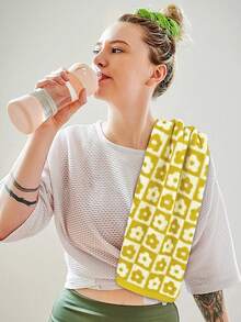 2 toallas de baño + toallas de mano de terciopelo coral suaves, finas, cómodas y de secado rápido, diseño de flores a cuadros, adecuadas para uso doméstico, lavado de cara y ducha 140*70+75*35cm - Amarillo - Ver 6