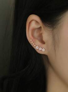 1 对单排花朵和星星耳钉 - 不锈钢耳针，别致时尚，防过敏，日常佩戴，优雅合金首饰，适合女性情人节、妈妈、母亲、母亲节、礼物