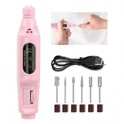 Nail Grinder, Electric Nail File Nail Drill Machine Kit Professional Nail Art Polish Machine Set, Usb Nail Polishing Equipment Nails Appliance Manicure Tool For Acrylic Nail Salon