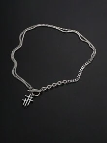 1pc Handcrafted Punk Style Stainless Steel Cross Pendant Necklace For Men, Daily Wear Accessory - Silver - View 2
