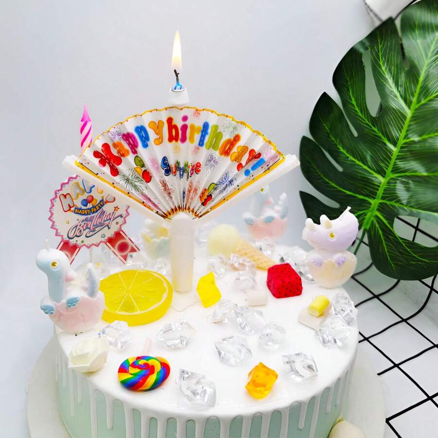 1個可重複使用的扇形生日蠟燭，驚喜小丑生日蠟燭，兒童生日蛋糕蠟燭，魔幻派對蠟燭 - 白色 - 查看 1