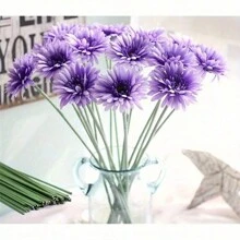 20pcs Artificial Flower Stem Green Flower Stem Sticks DIY Floral Material Handmade Wire Stem Accessories, Valentine Day, Gift Gifts Birthday Graduation - Green - View 7