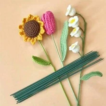 20pcs Artificial Flower Stem Green Flower Stem Sticks DIY Floral Material Handmade Wire Stem Accessories, Valentine Day, Gift Gifts Birthday Graduation - Green - View 3