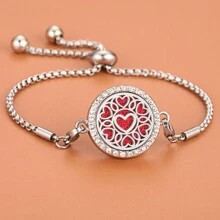 Aromatherapy Bracelet Aromatherapy Diffuser Jewelry Adjustable Chain Crystal Locket Perfume Diffuser Bracelet For Women Men Flower Love Cat Aroma Diffuser Bracelet Bangle - Silver - View 21