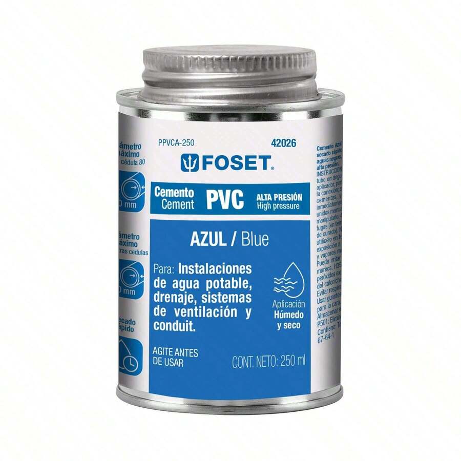 PEGAMENTO PVC BOTE 250 ML ALTA PRESION AZUL PPVCA-250 FOSET 42026 - Azul - Ver 1
