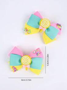2pcs Candy Color Hair Bow Clips For Girls ,Multi-Bow Satin Ribbon Hairpins ,Alligator Clips ,Hair Accessories For Teen Teens - Multicolor - View 5