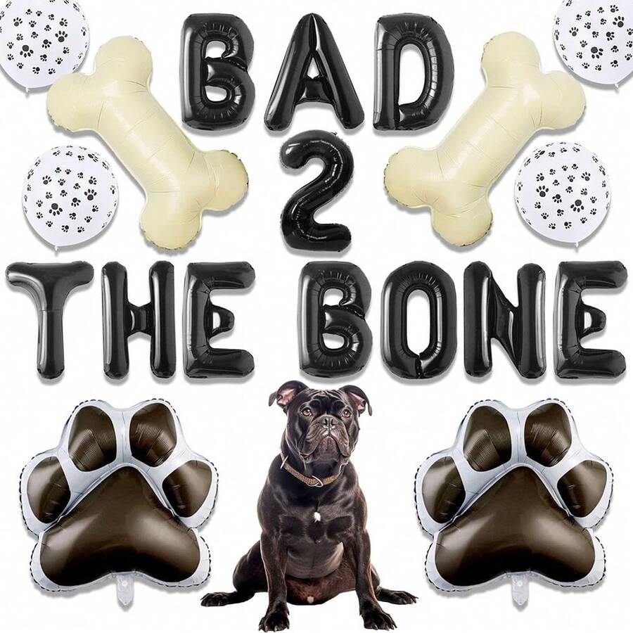 LaVenty黑色狗狗2歲生日派對裝飾Bad 2 The Bone氣球Bad Two The Bone派對裝飾小狗生日派對用品 - 彩色 - 查看 1