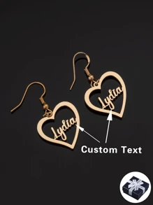1pair Personalized European And American Style Heart-Shaped Name Earrings, Customized With Gold Plated Name, Suitable For Mother's Day, Valentine's Day, Birthday, Anniversary, Graduation, Christmas, Family And Friends