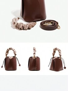 Kieszonka ze sznurkiem Płatki Nowy Kosz na warzywa Torba typu Bucket Niszowy design Torebka damska retro Damska torba na ramię z nitami zapobiegającymi zużyciu na dole, Nadaje się na wesela, wypoczynek, codzienne spotkania towarzyskie i festiwale