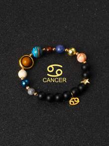 1 pieza Brazalete con universo, galaxia, ocho planetas, 12 constelaciones para mujer, de piedra natural, sistema solar, pulsera con signos del zodiaco Libra, Virgo, Leo, joyería de color dorado de acero inoxidable, colgante de constelación, regalo de joyería para parejas el Día de San Valentín
