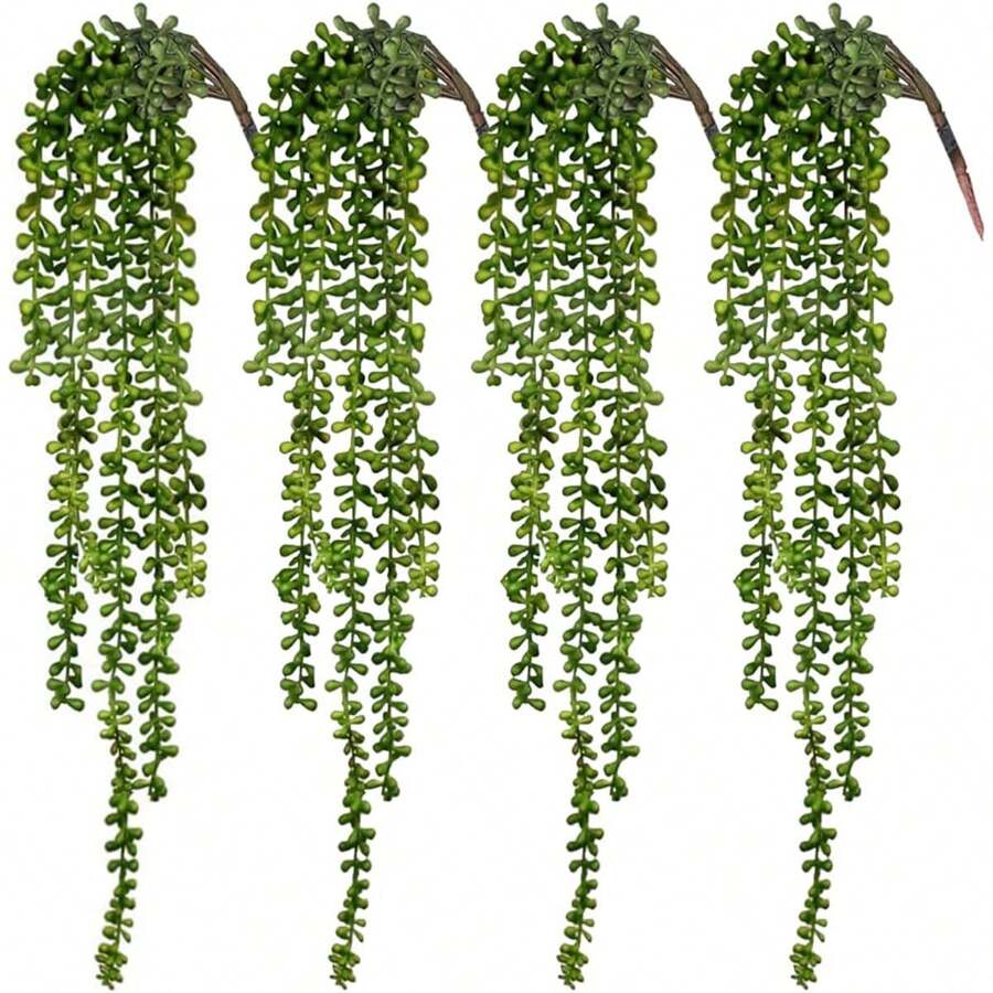 1 pieza/4 piezas Plantas suculentas artificiales colgantes, plantas verdes falsas tipo "collar de perlas" para decoración de pared, hogar, jardín y exterior (cada uno de 27 pulgadas de largo). Plantas suculentas colgantes artificiales tipo "collar de perlas" para decoración del hogar y el jardín (macetas no incluidas), regalos de cumpleaños y graduación