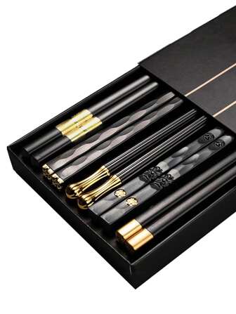 5 Pairs Antimicrobial Alloy Chopsticks, Kitchen, Christmas Gift