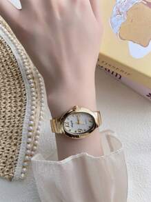 1 件经典椭圆形时尚不锈钢表带石英腕表，适合日常装饰、商务/工作/休闲/派对