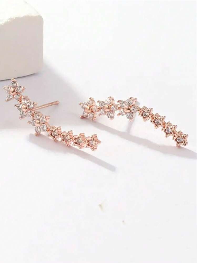 1 Pair Stainless Steel Flower & Star Stud Earrings, Fashion & Unique, Low Allergy, Elegant Alloy Jewelry, Suitable For Women, Valentine's Day, Mother's Day Gift - Multicolor - View 7