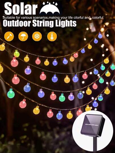 5m 7m 12m 20/50/100 LED 8モード クリスタルボール ソーラーフェアリーライト 屋外防水 ホリデーパーティー装飾 RGB LEDストリングライト ガーデン/ヤード/秋/クリスマス/屋外 デコレーション用