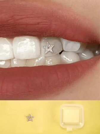 1 st glittrande rhinestone för damer ihålig femuddig stjärna tandformad diamantpresent till flickvän, kvinnor, bästa vän